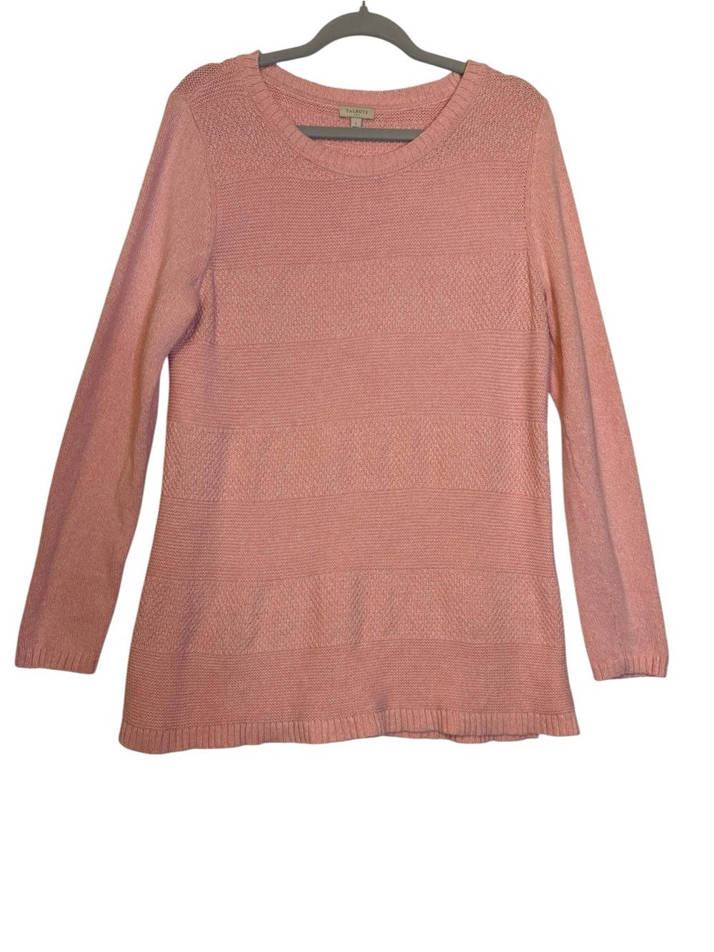 Talbots Soft Pink Scoop Neck Knit Pullover Cotton Sweater Size L